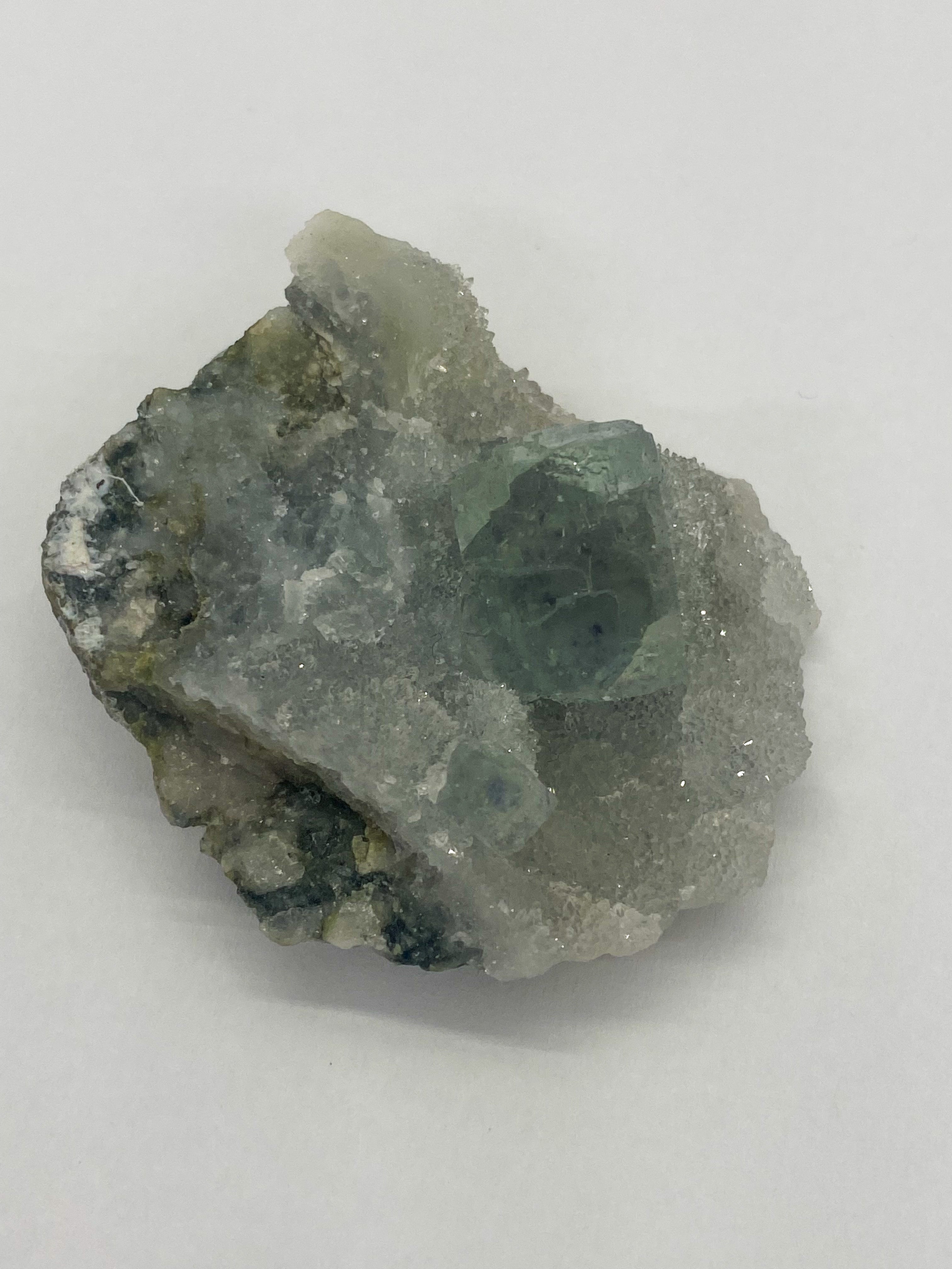 Light green Clear Fluorite with Inclusion on Druzy Quartz