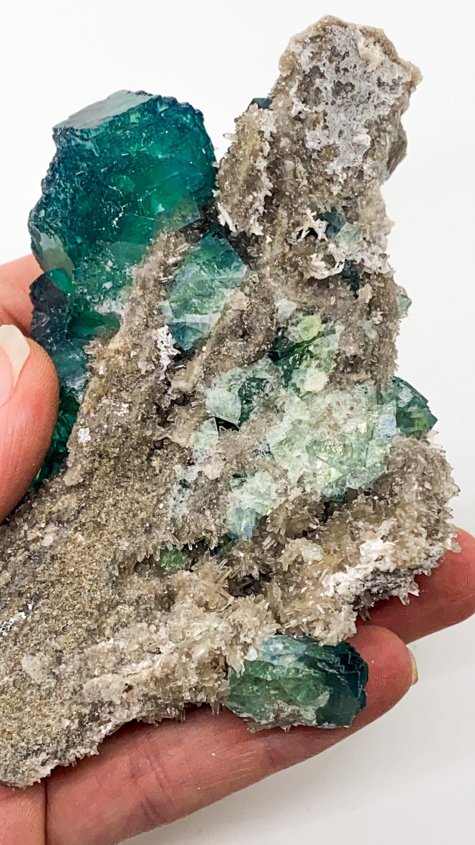 Green Step Fluorite on Druzy Quartz