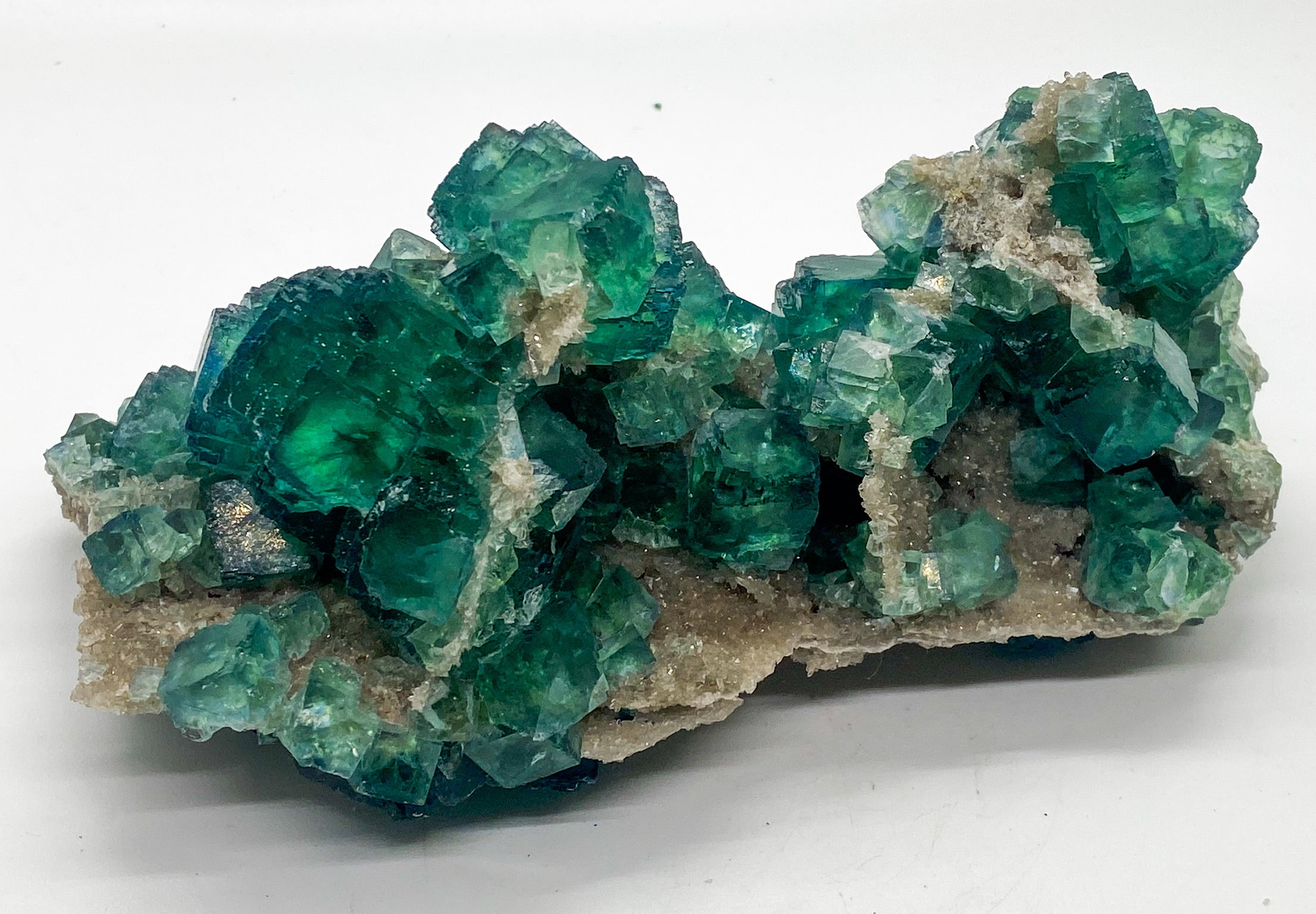 Green Step Fluorite on Druzy Quartz