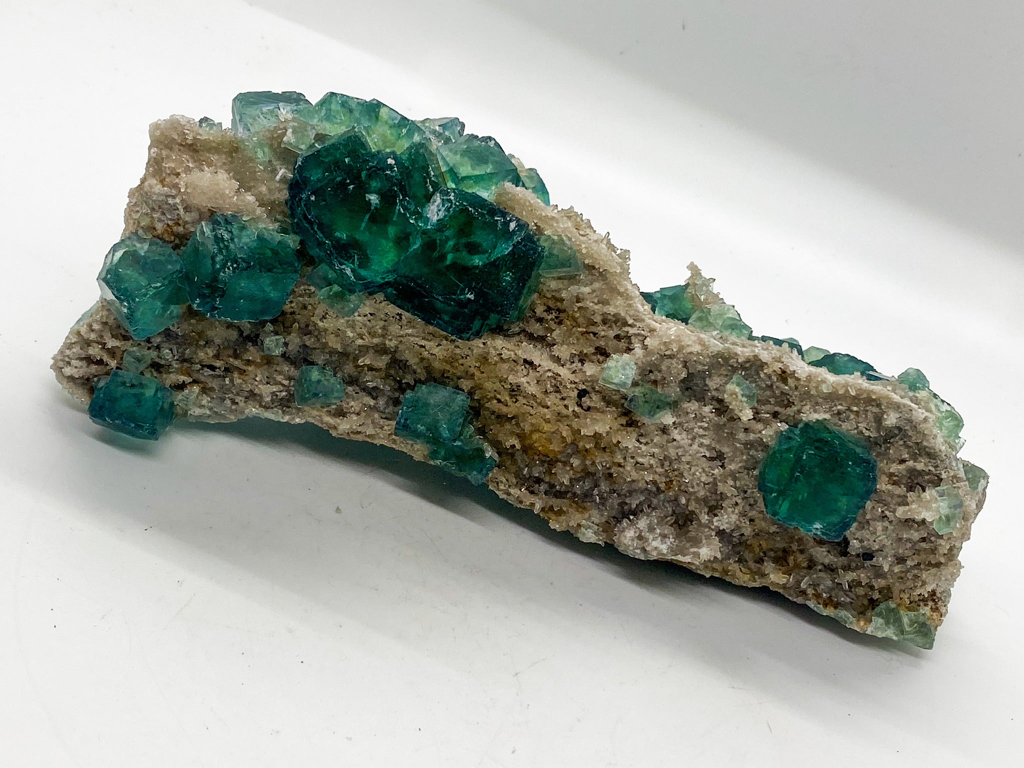 Green Step Fluorite on Druzy Quartz