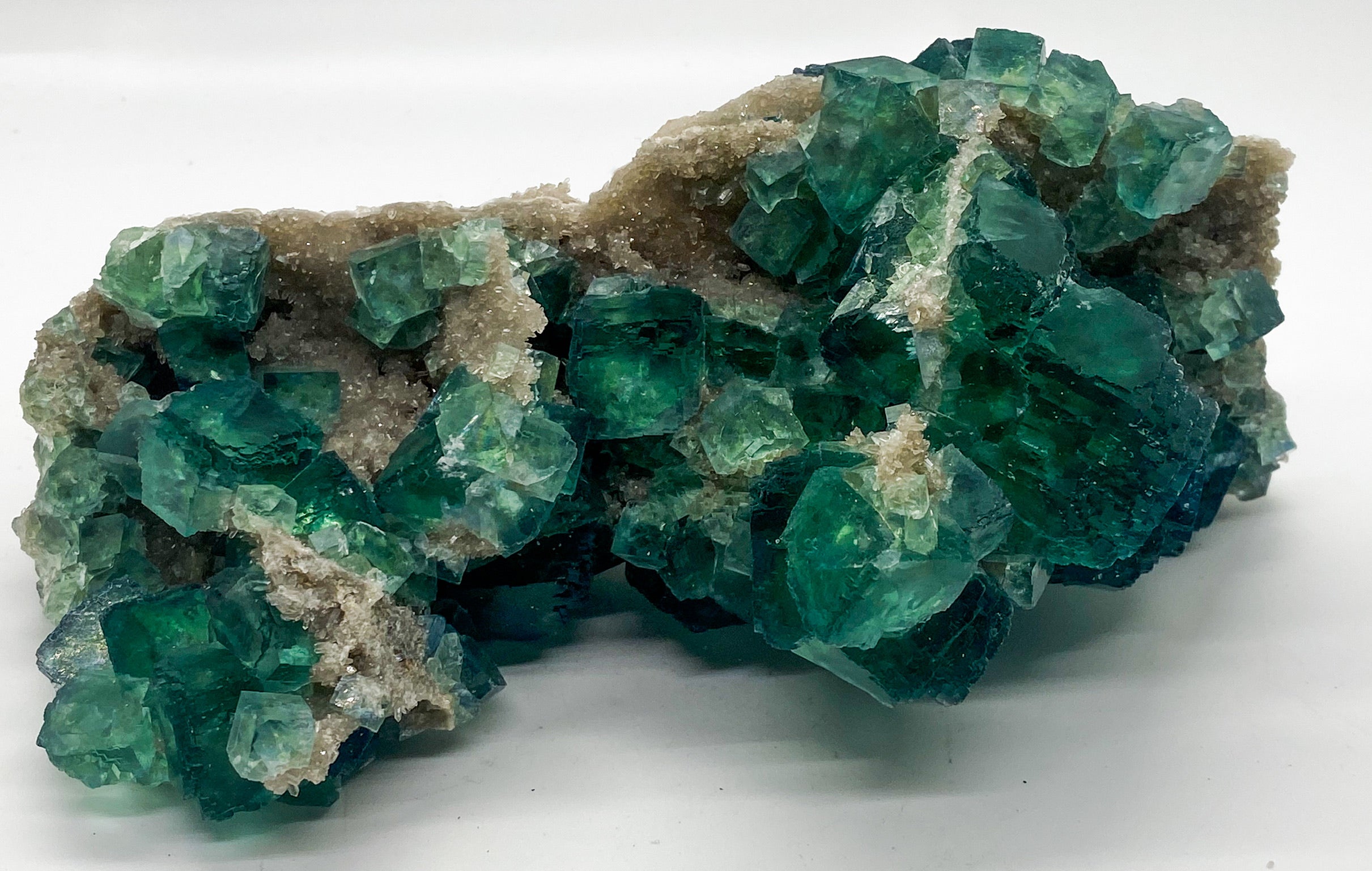 Green Step Fluorite on Druzy Quartz