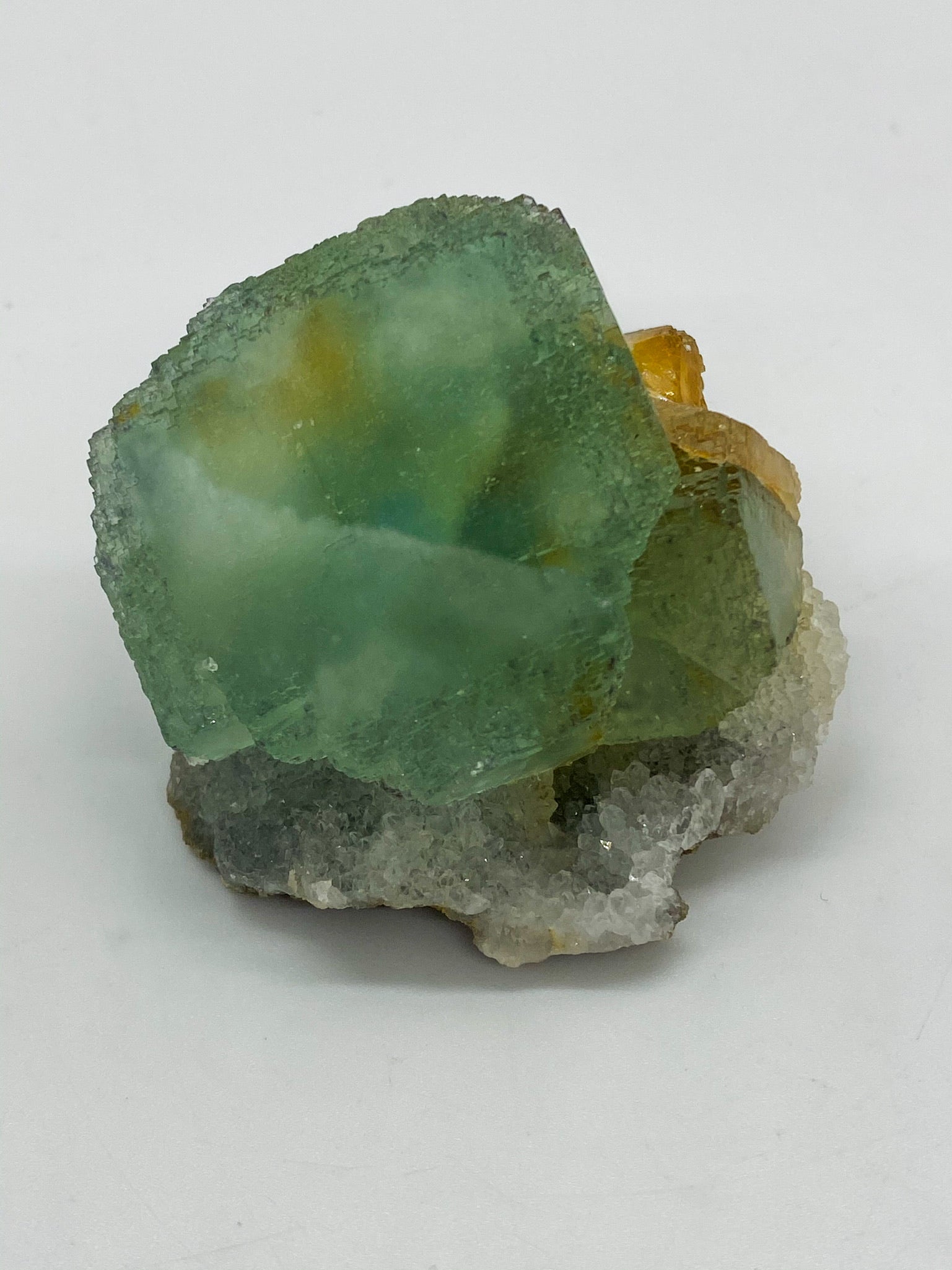 Green Step Fluorite with Calcite and Druzy Quartz