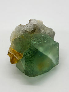 Green Step Fluorite with Calcite and Druzy Quartz