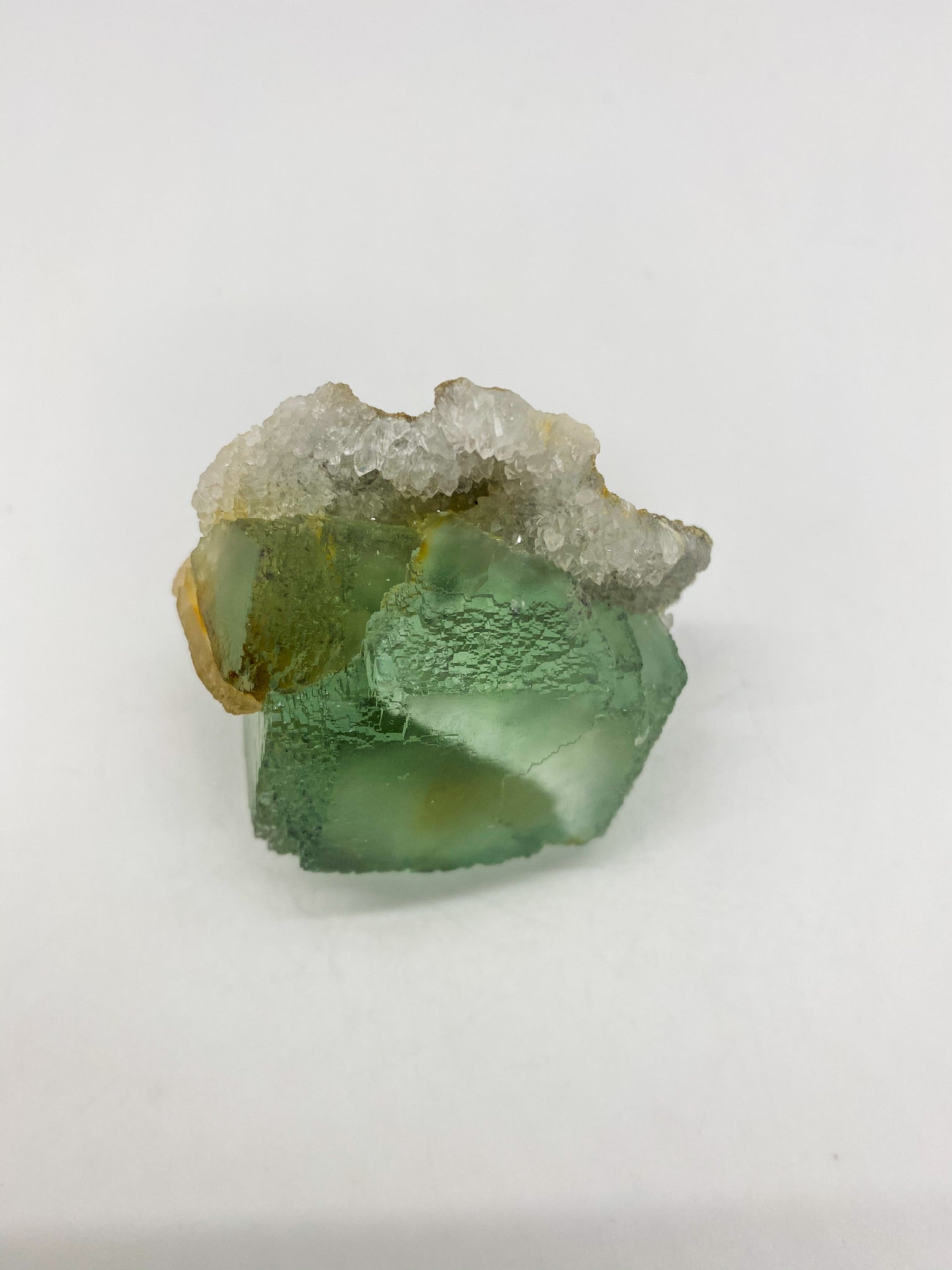 Green Step Fluorite with Calcite and Druzy Quartz