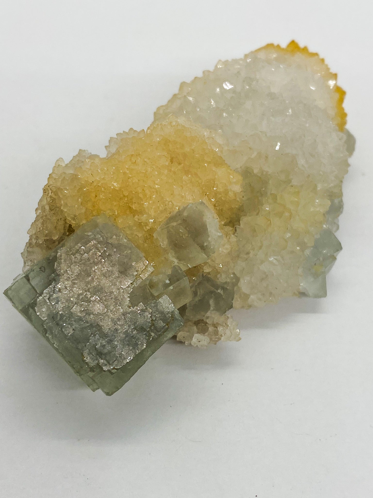 Light Blue Fluorite on Yellow Druzy Quartz