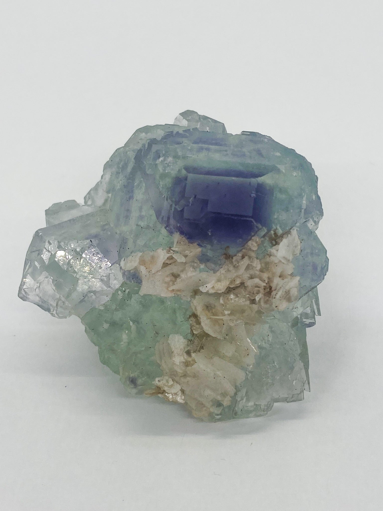 Octahedral Green Clear Fluorite with Purple Phantom