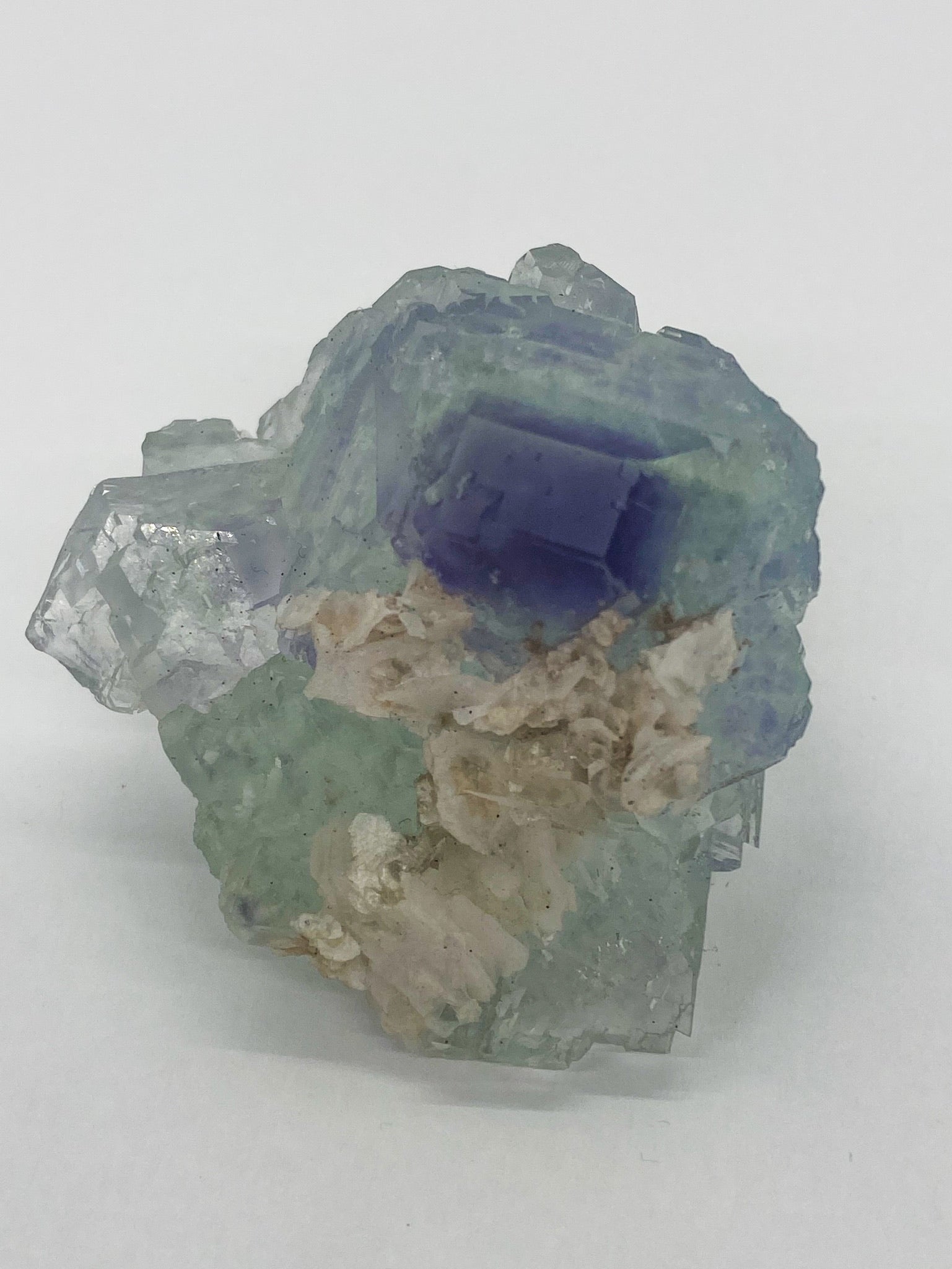 Octahedral Green Clear Fluorite with Purple Phantom