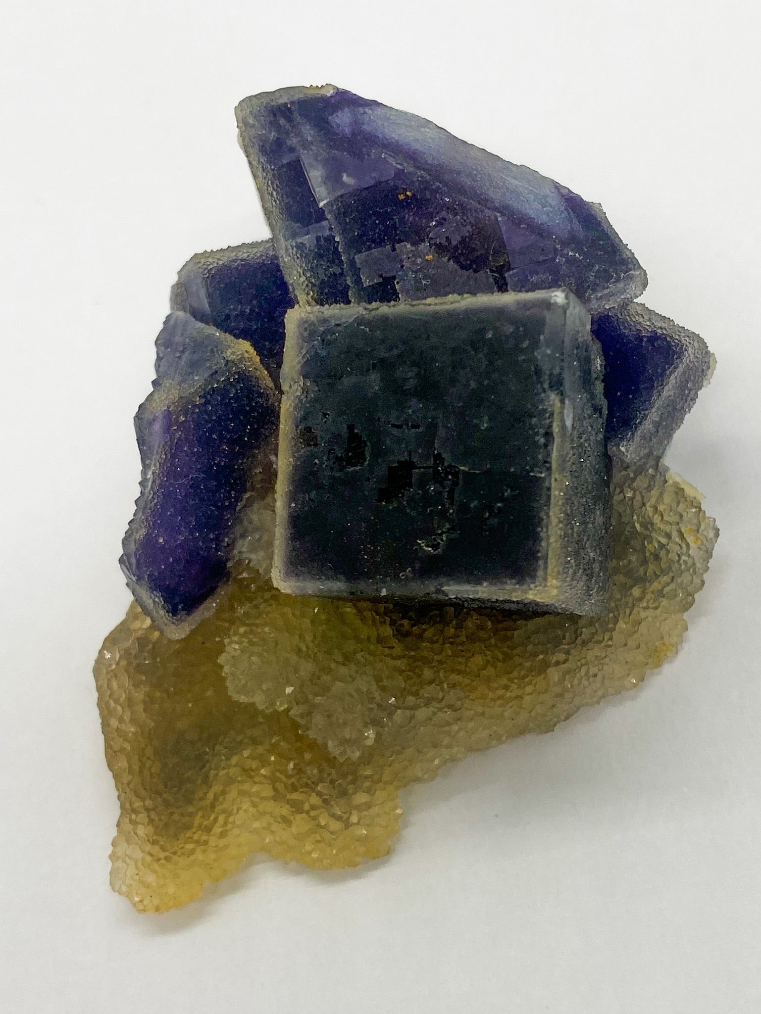 Purple Sugar Cube Fluorite on Druzy Quartz