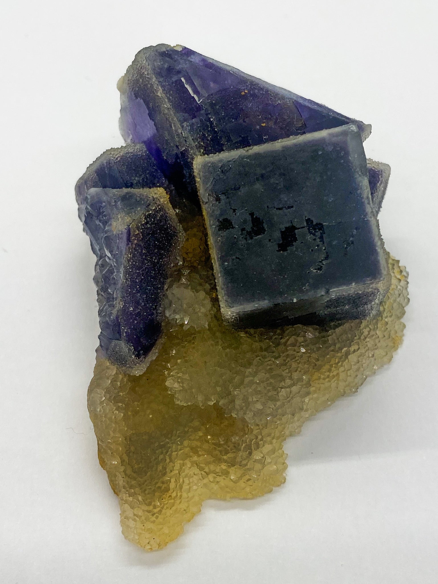 Purple Sugar Cube Fluorite on Druzy Quartz