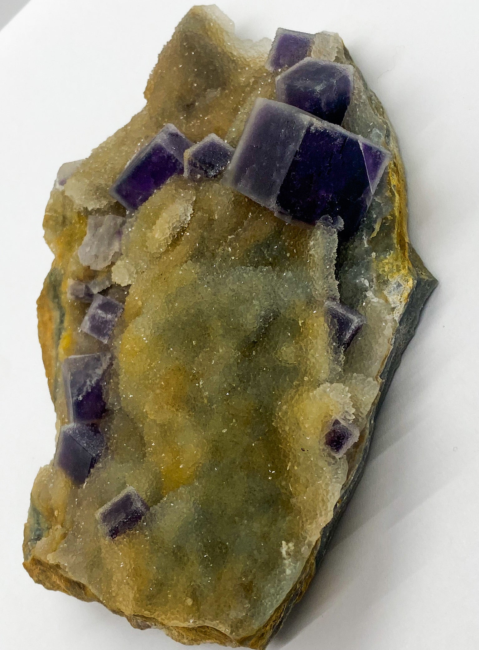 Purple Sugar Cube Fluorite on Druzy Quartz