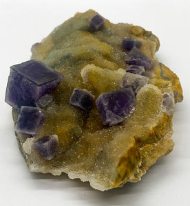 Purple Sugar Cube Fluorite on Druzy Quartz