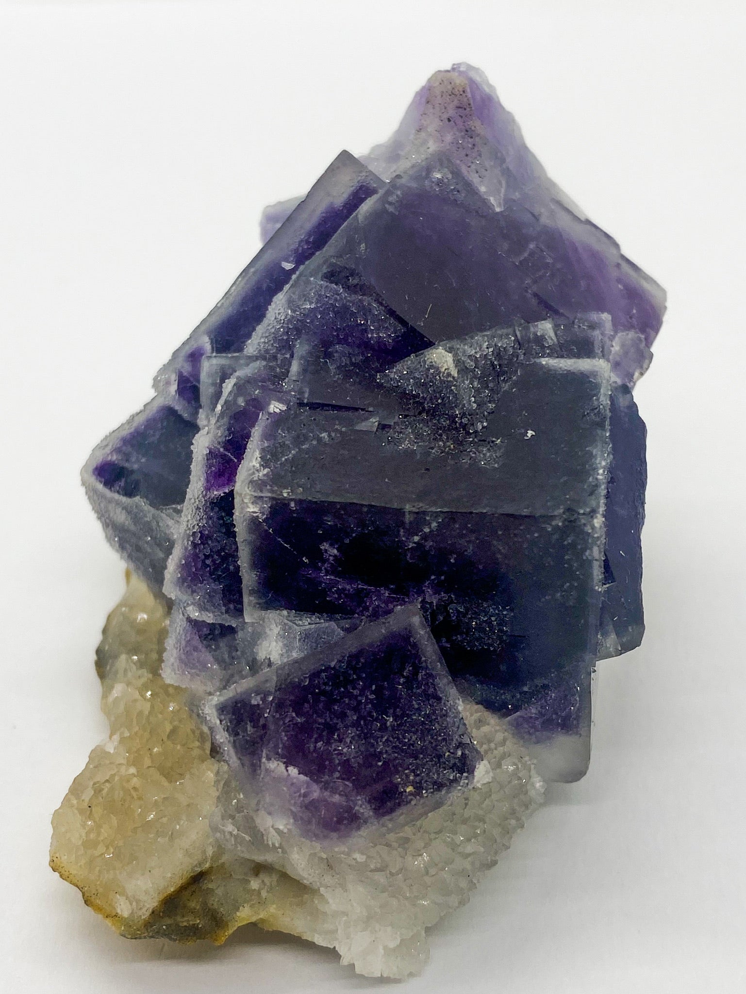 Purple Sugar Cube Fluorite on Druzy Quartz