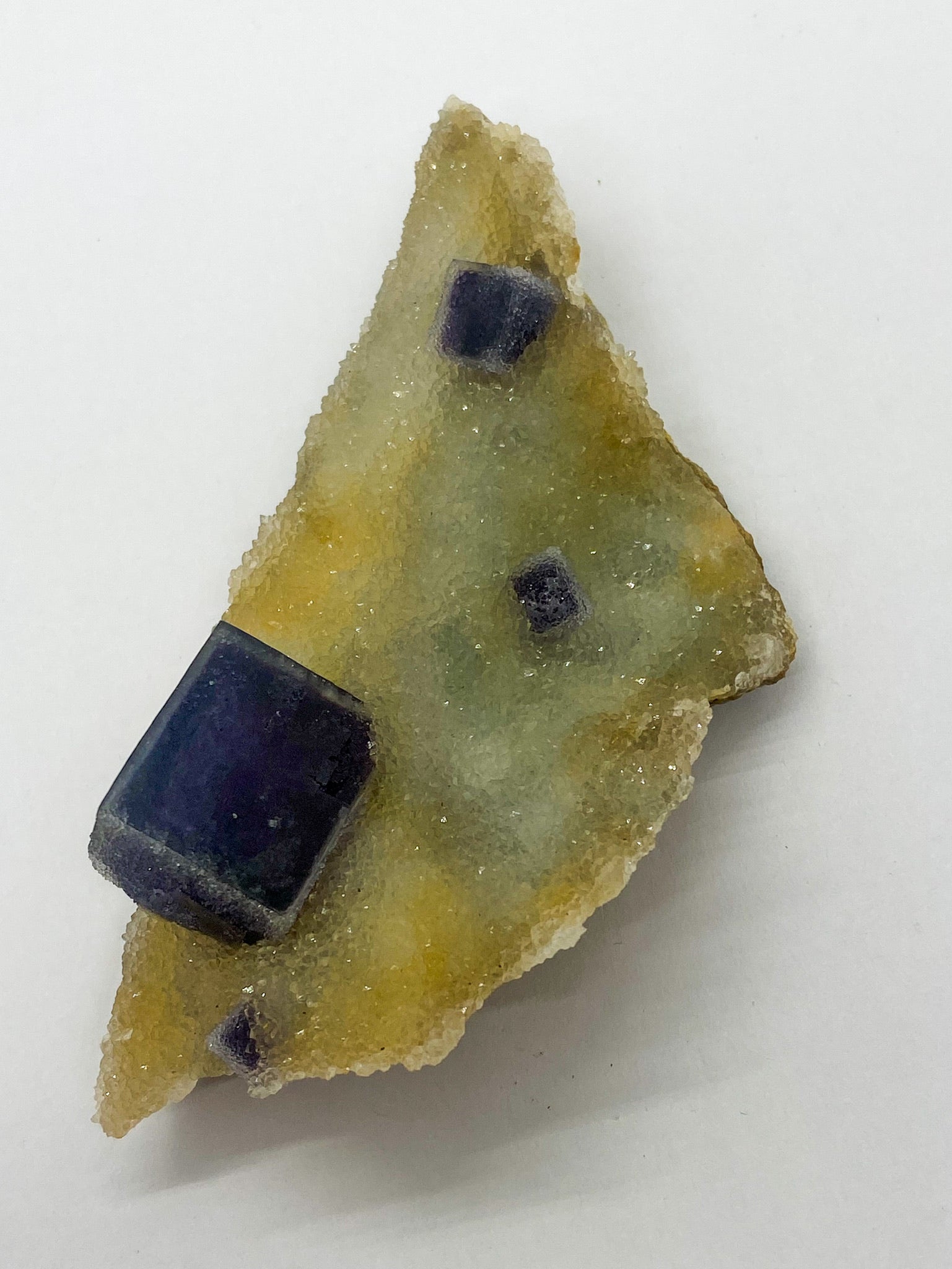 Purple Sugar Cube Fluorite on Druzy Quartz