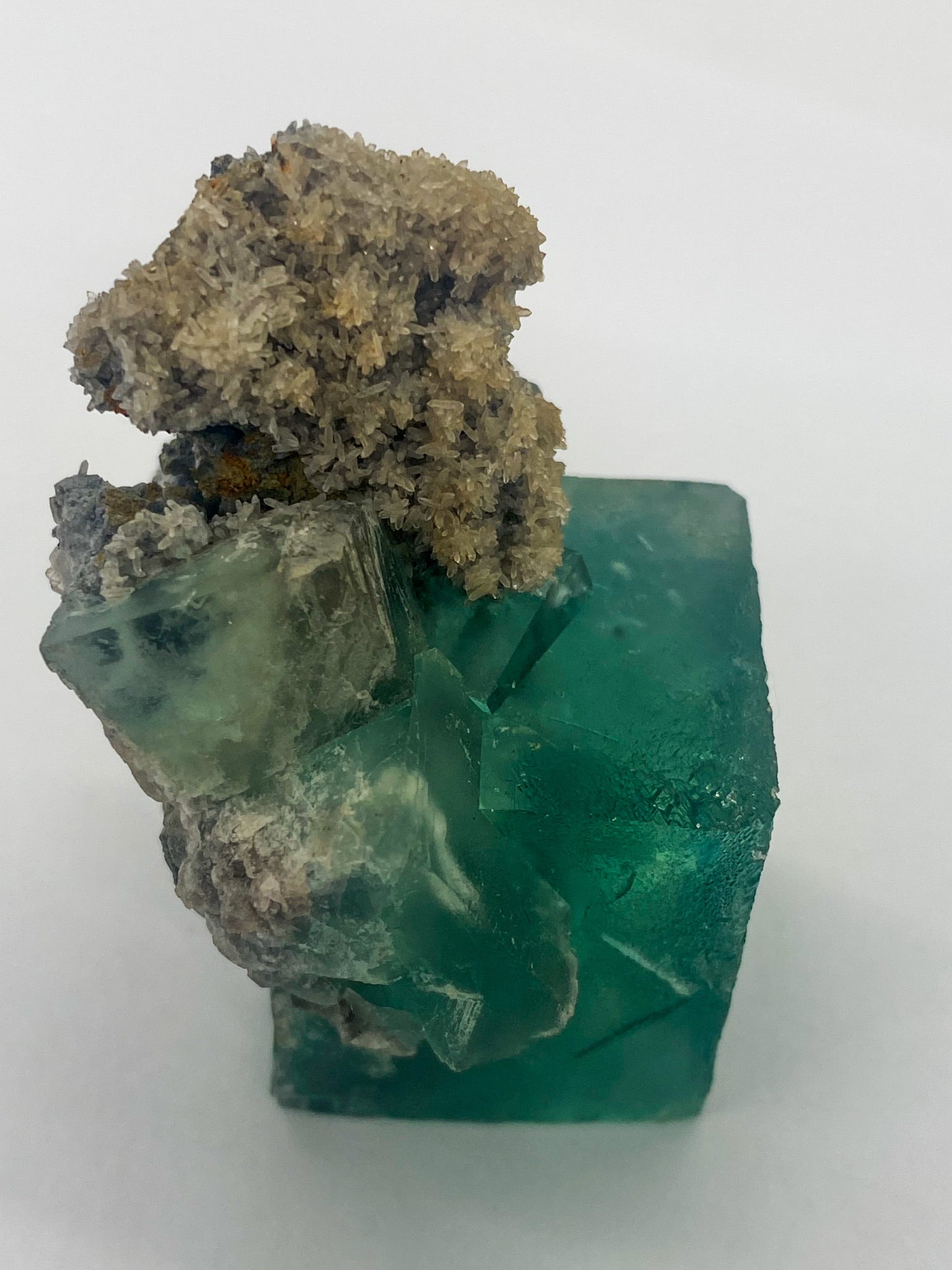 Whole Cube Green Fluorite on Quartz