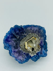 Blue Step Fluorite on Candle Quartz