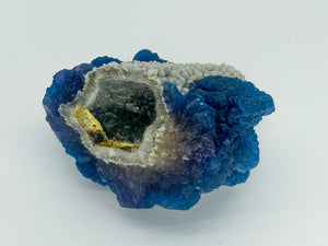 Blue Step Fluorite on Candle Quartz