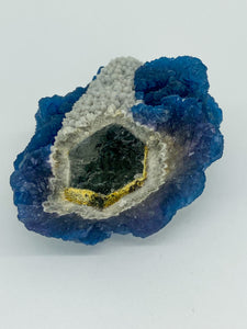 Blue Step Fluorite on Candle Quartz