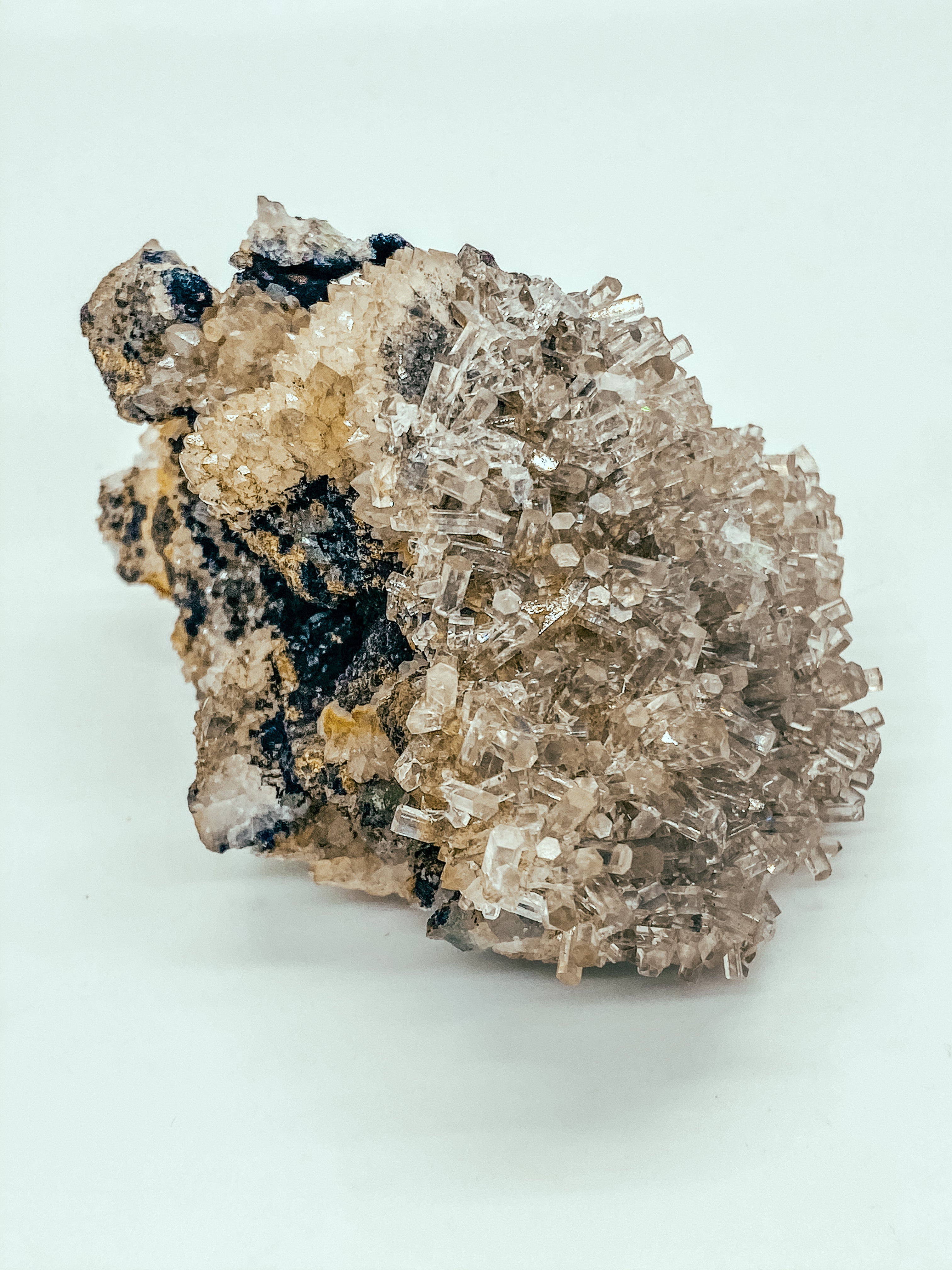Clear Column Calcite on druzy quartz